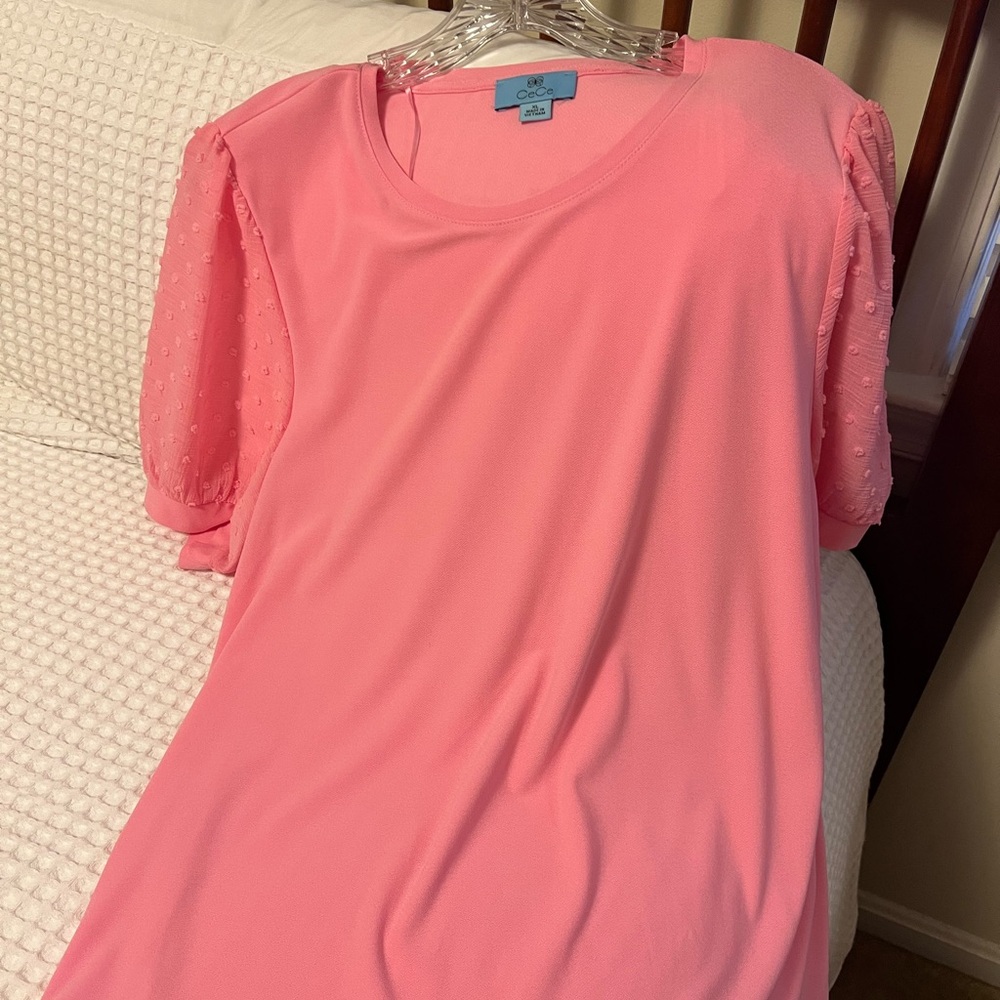 CeCe Pink Blouse with Textured Sleeves